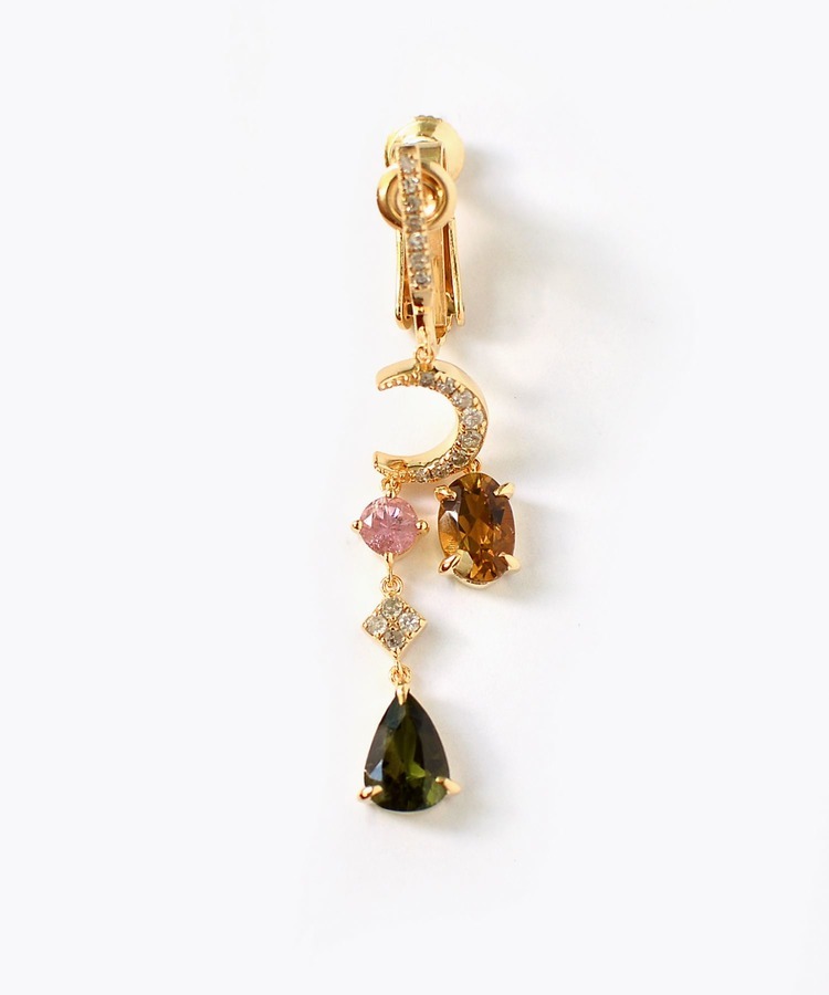 [elafonisi] 【2022 Winter Limited】One of a Kind multi tourmaline new moon chandelier single ear clip