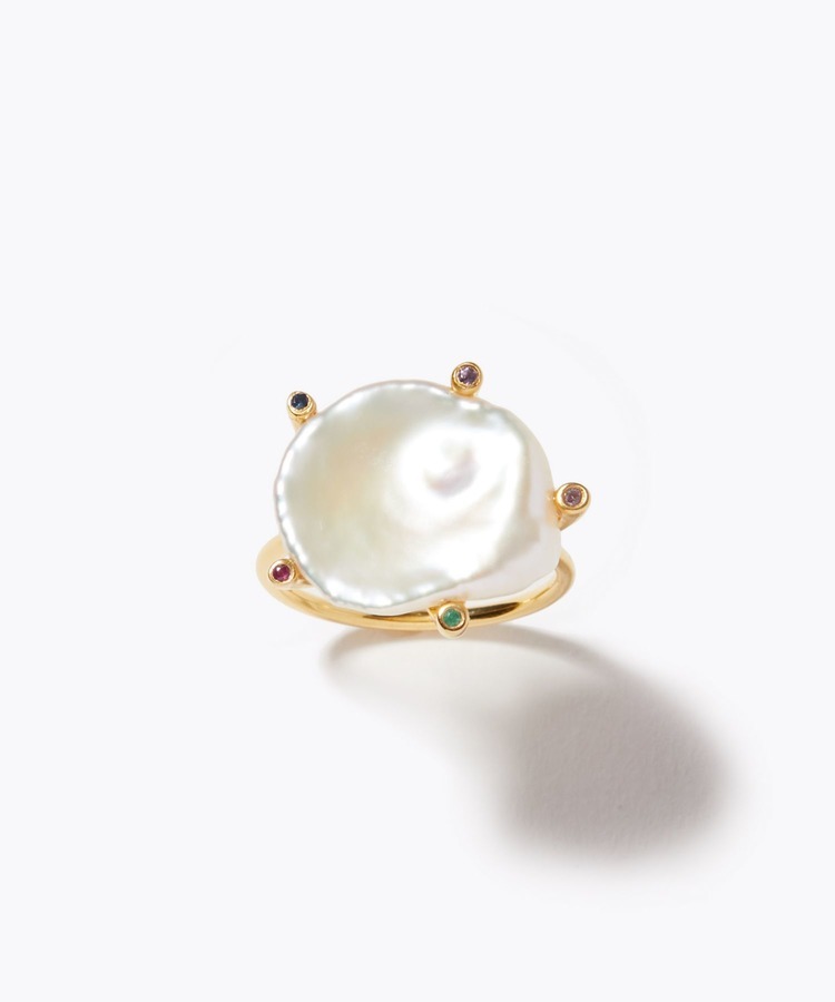 [philia] keshi pearl multi-stone prong ring