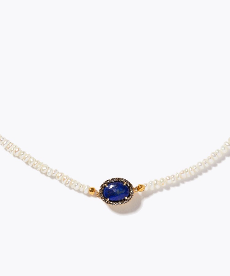 [elafonisi] clasp lapis lazuli pave diamond pearl necklace