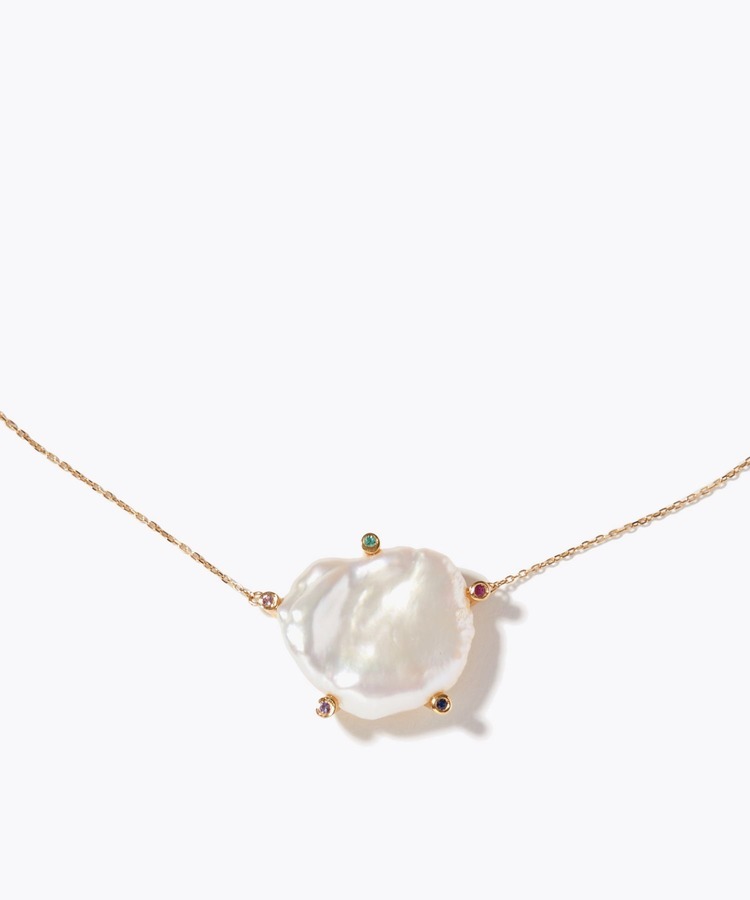 [philia] keshi pearl multi-stone prong necklace