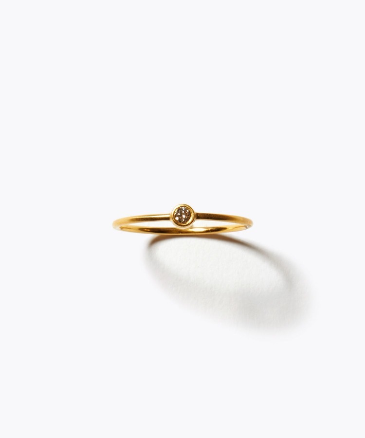 [basic] K10 brown diamond skinny ring