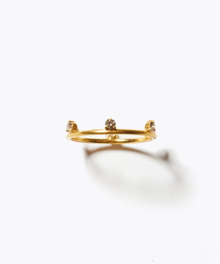 [basic] K10 brown diamond crown skinny ring