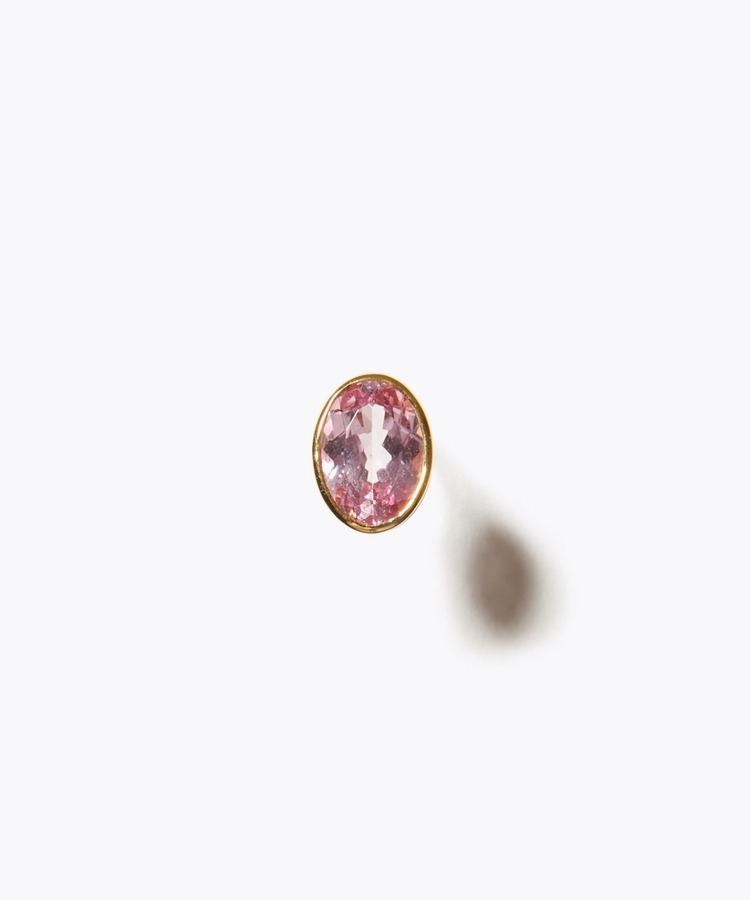 [eden] K10 oval pink spinel bezel stud single pierced earring
