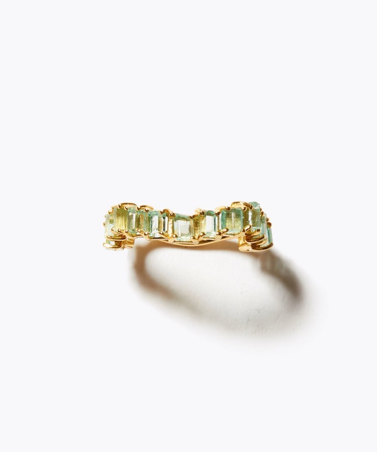 [eden] rectangle emerald wave half eternity ring