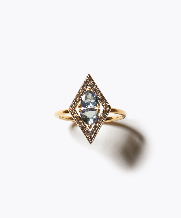 [elafonisi] tanzanite(green) rhombus pave diamond ring