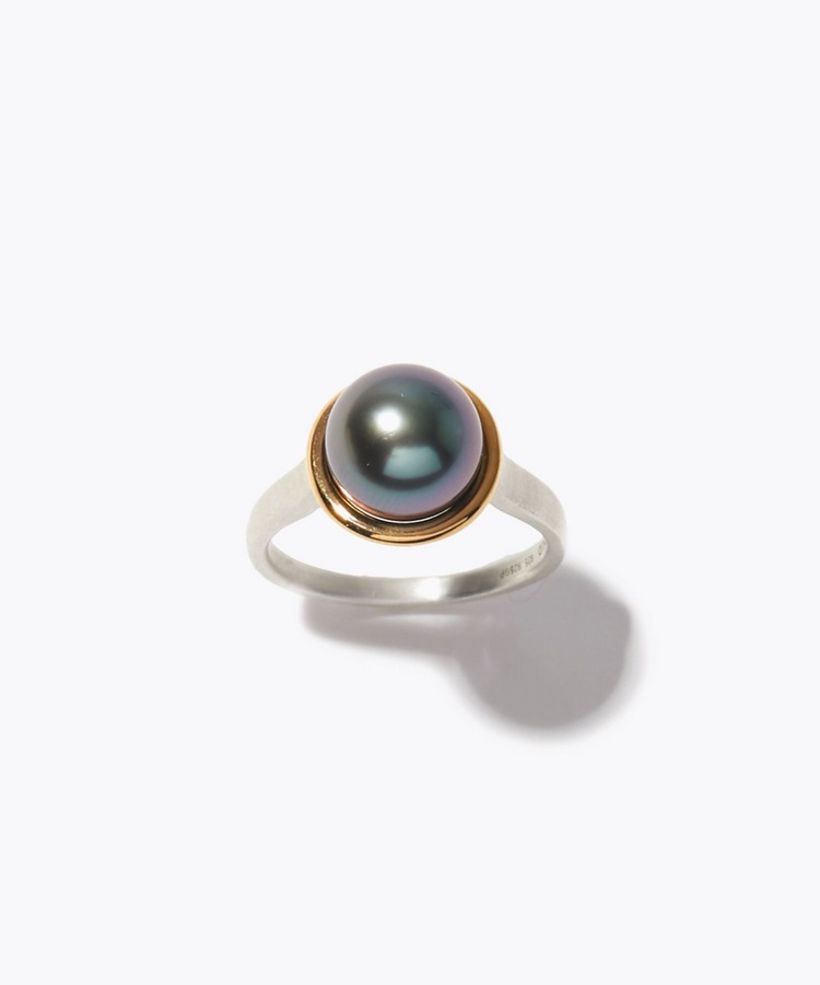 [bone] tahitian pearl bi-color metal ring