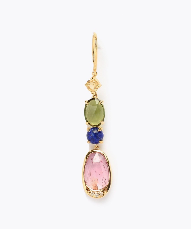 [elafonisi] 【5th Anniversary Limited】One of a kind multi tourmaline linear single pierced earring