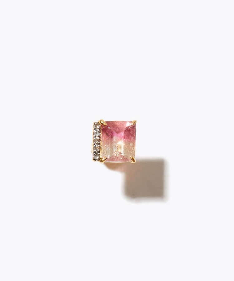 [elafonisi] 【5th Anniversary Limited】rectangle bi-color tourmaline  stud single pierced earring