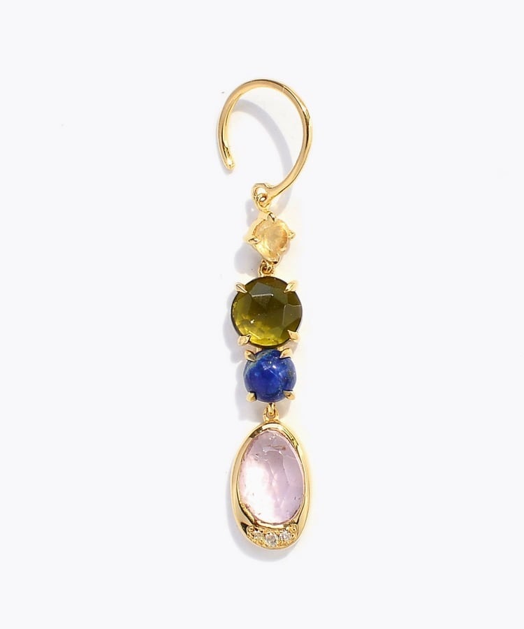 [elafonisi] 【5th Anniversary Limited】One of a kind multi tourmaline linear single pierced earring