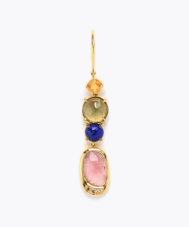 [elafonisi] 【5th Anniversary Limited】One of a kind multi tourmaline linear single pierced earring