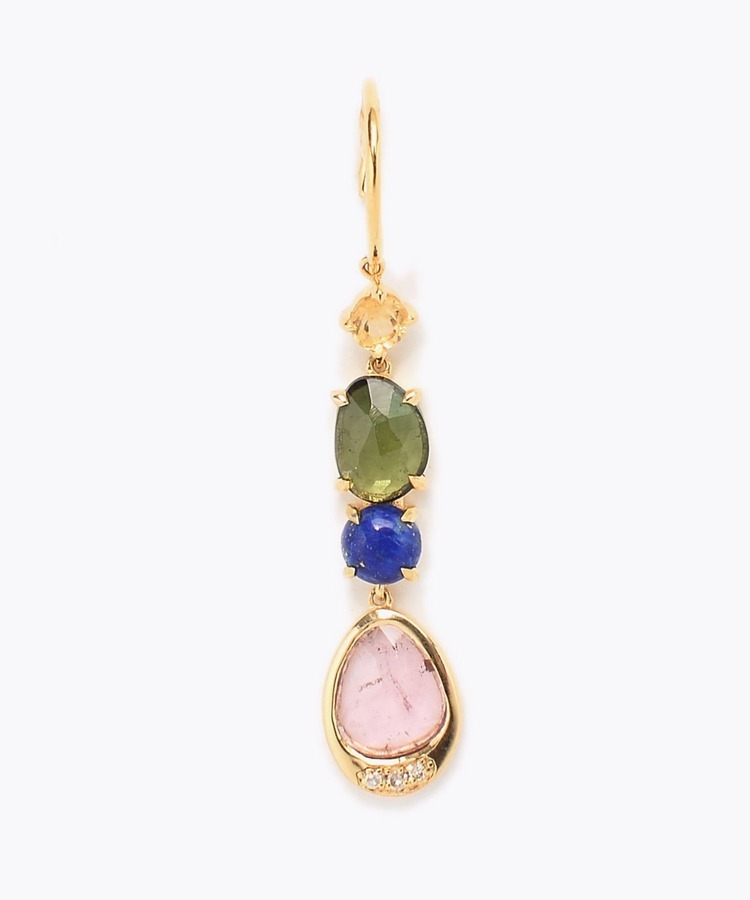 [elafonisi] 【5th Anniversary Limited】One of a kind multi tourmaline linear single pierced earring