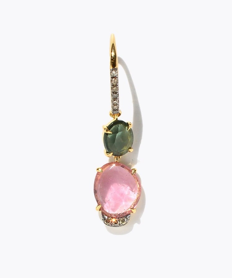 [elafonisi] One of a kind assorted tourmaline pave swing single pierced earring
