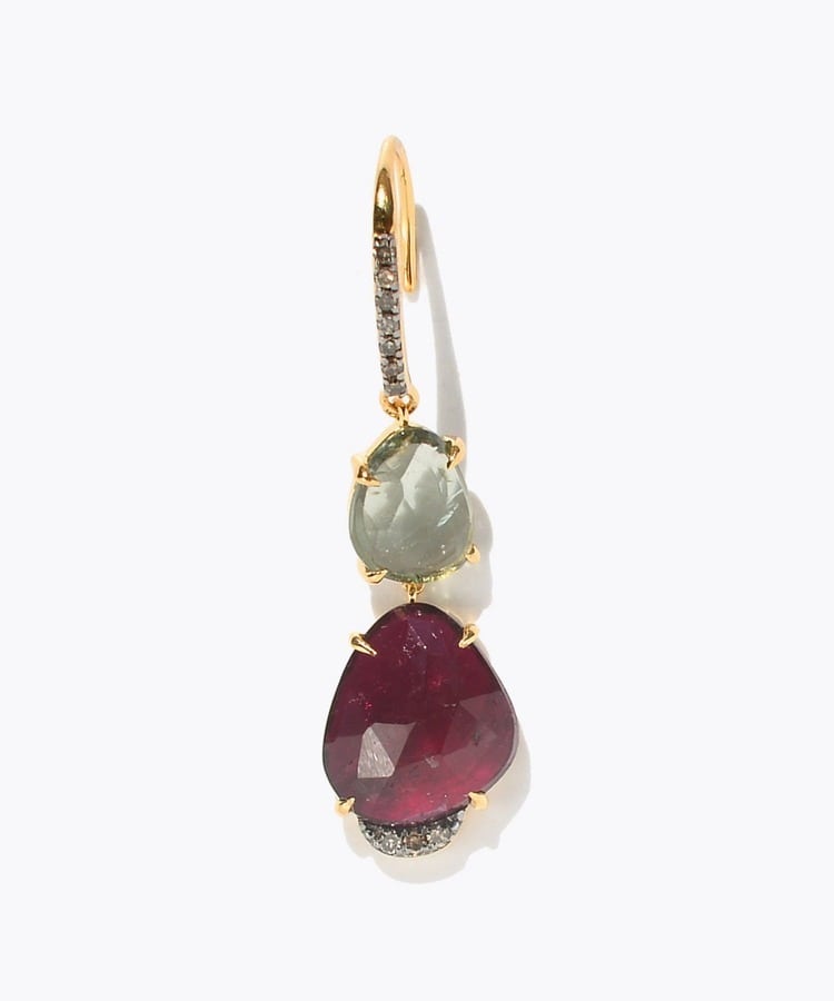 [elafonisi] One of a kind assorted tourmaline pave swing single pierced earring