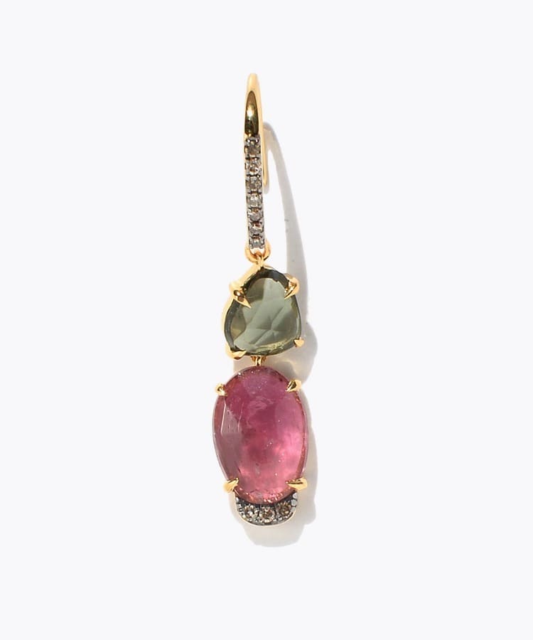 [elafonisi] One of a kind assorted tourmaline pave swing single pierced earring