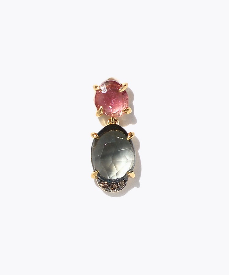 [elafonisi] One of a kind assorted tourmaline stud single pierced earring