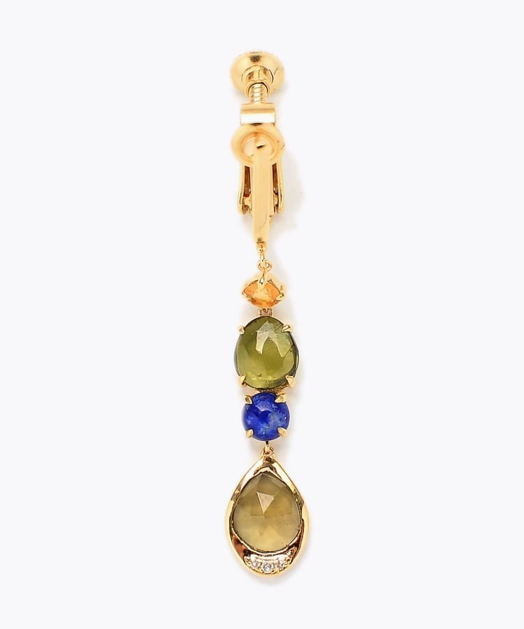 [elafonisi] 【5th Anniversary Limited】One of a kind multi tourmaline linear single ear clip