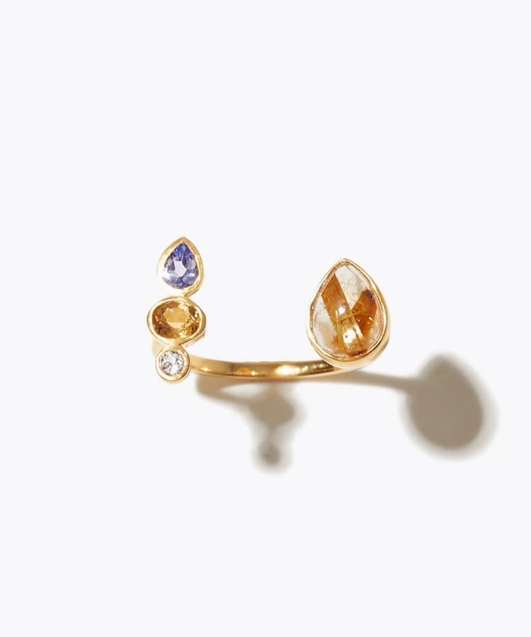 [eden] gold rutilated quartz multi stone open ring