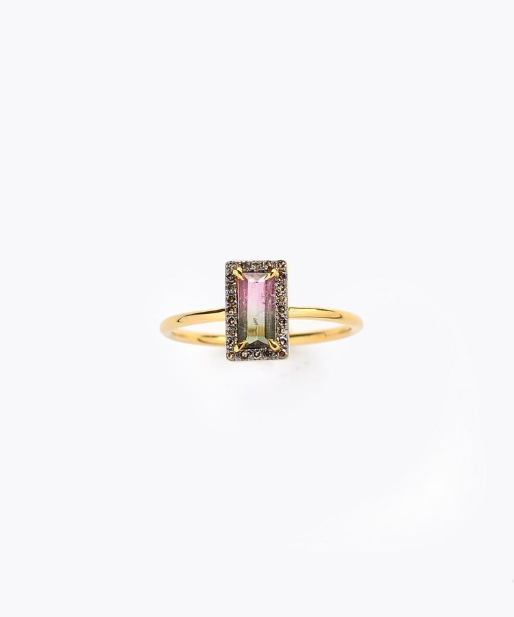 [elafonisi] One of a kind rectangle bi-color tourmaline ring