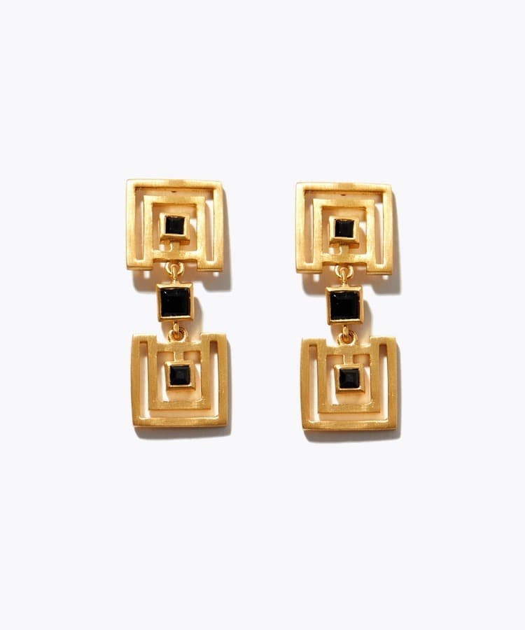 [ancient] onyx geo pierced earring