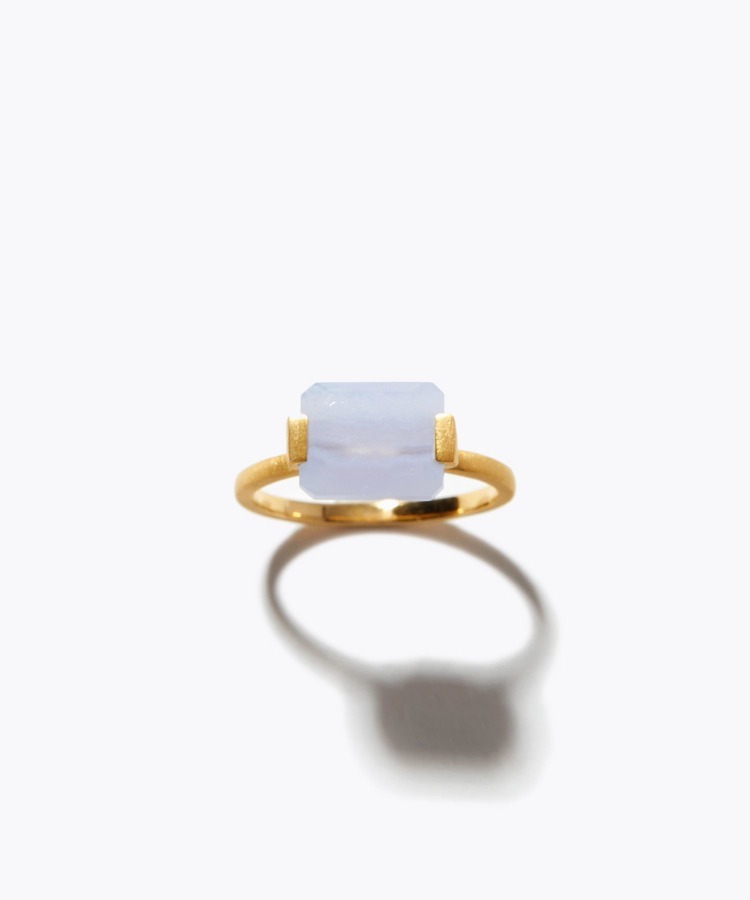 [ancient] rectangle blue lace agate ring
