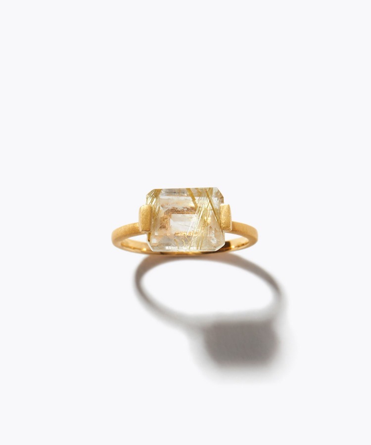 [ancient] rectangle gold rutilated quartz ring