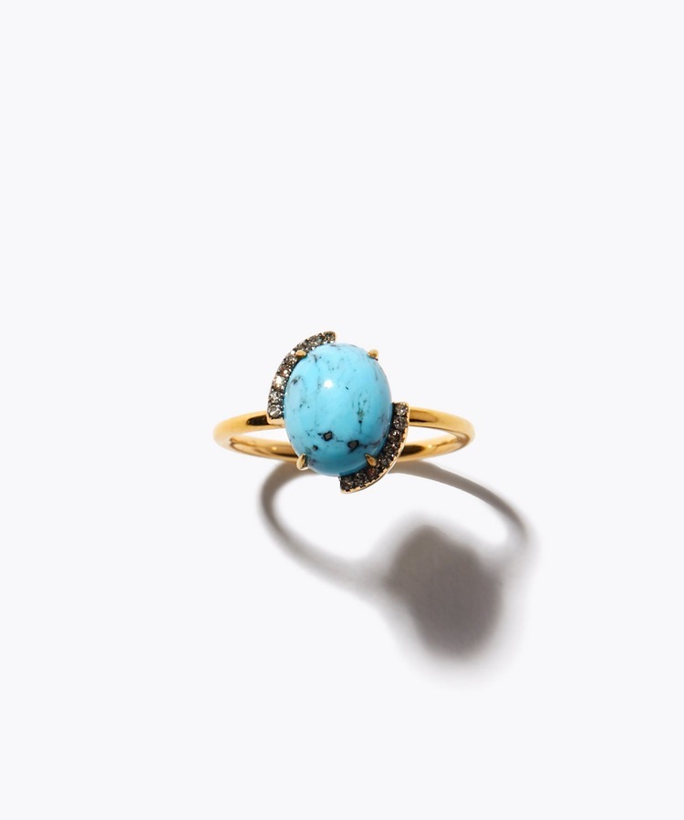 [elafonisi] cabochon turquoise pave diamond ring