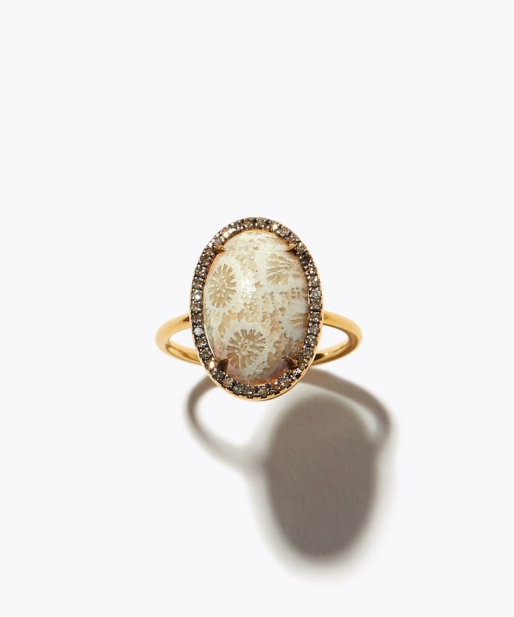 [elafonisi] fossil coral pave diamond ring