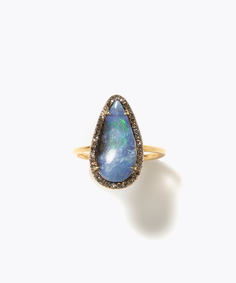 [elafonisi] One of a kind boulder opal pave diamond ring