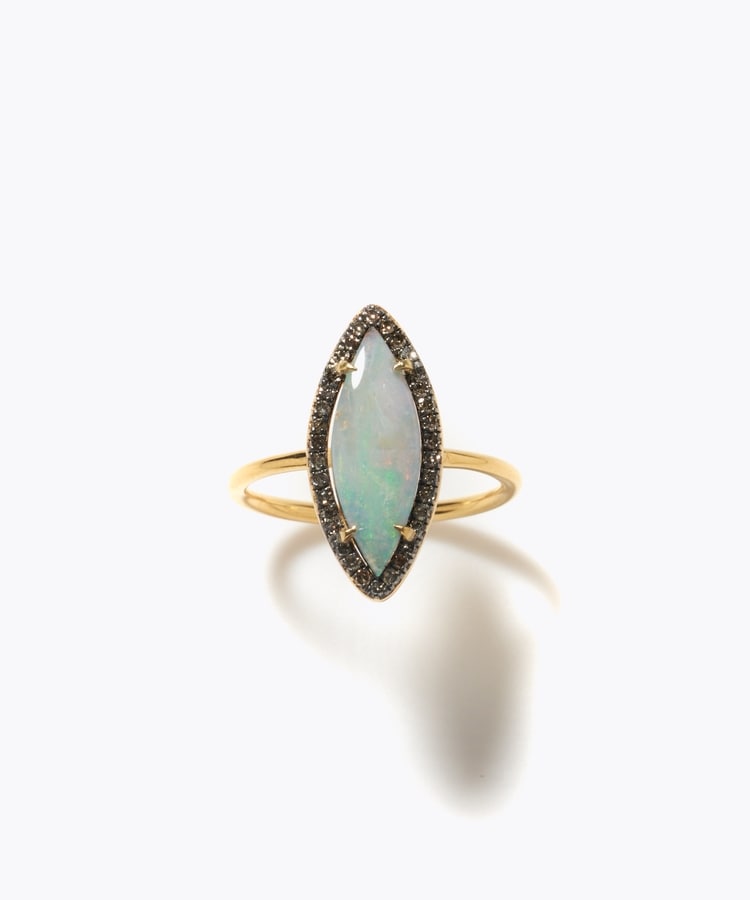 [elafonisi] One of a kind boulder opal pave diamond ring