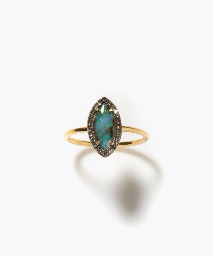 [elafonisi] One of a kind boulder opal pave diamond ring