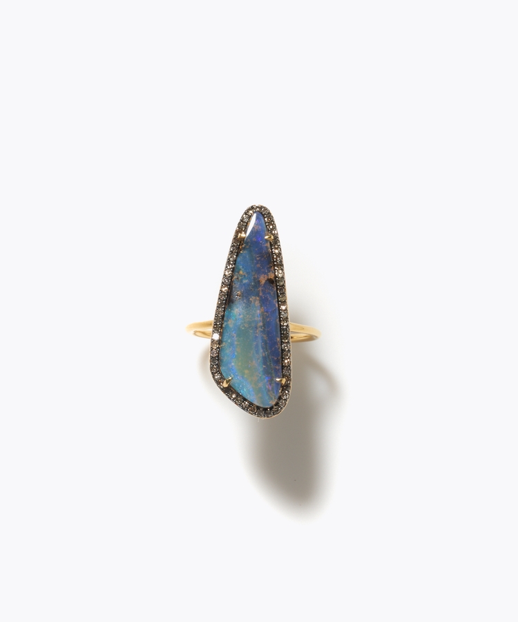 [elafonisi] One of a kind boulder opal pave diamond ring