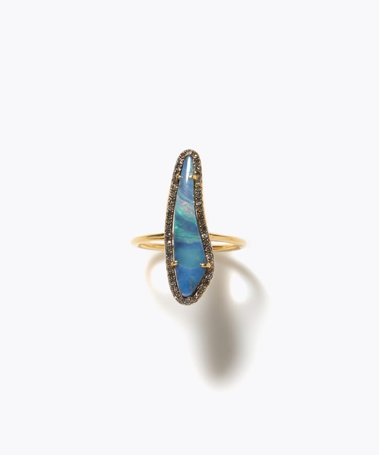 [elafonisi] One of a kind boulder opal pave diamond ring