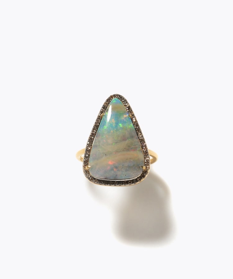 [elafonisi] One of a kind boulder opal pave diamond ring