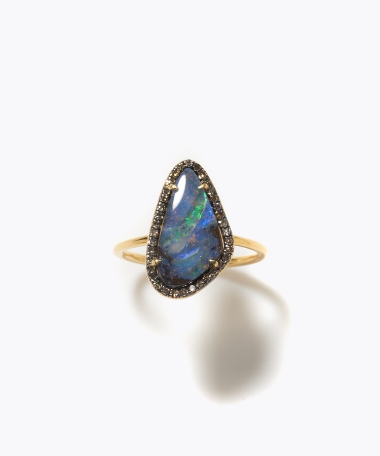 [elafonisi] One of a kind boulder opal pave diamond ring