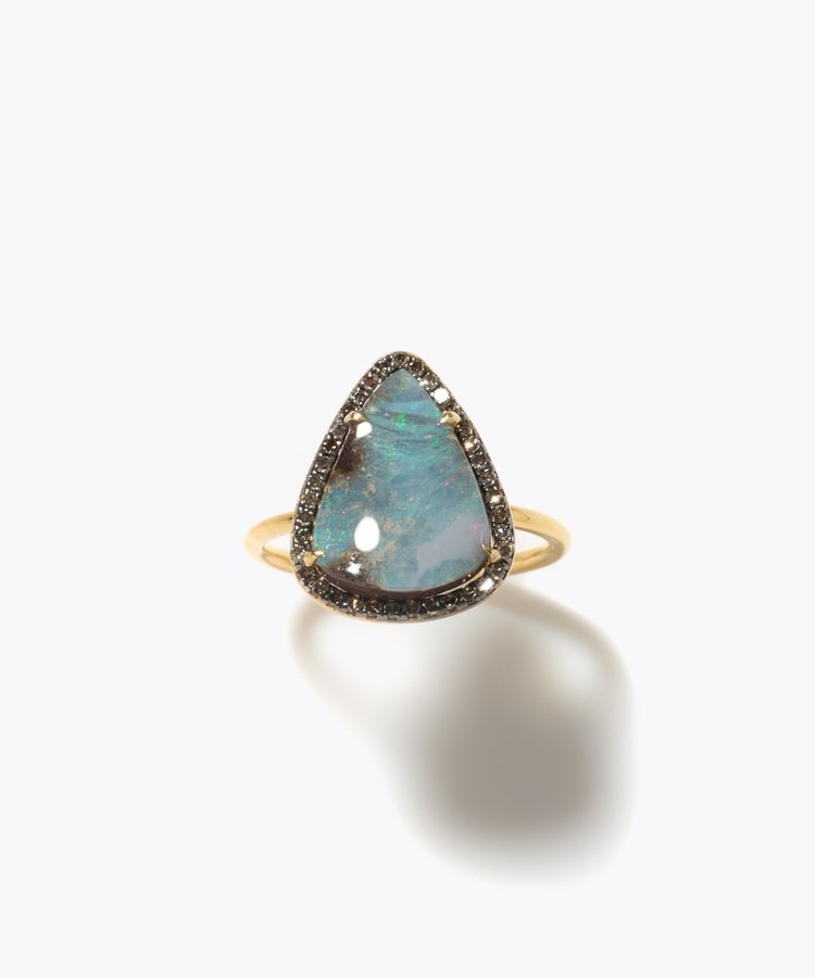 [elafonisi] One of a kind boulder opal pave diamond ring