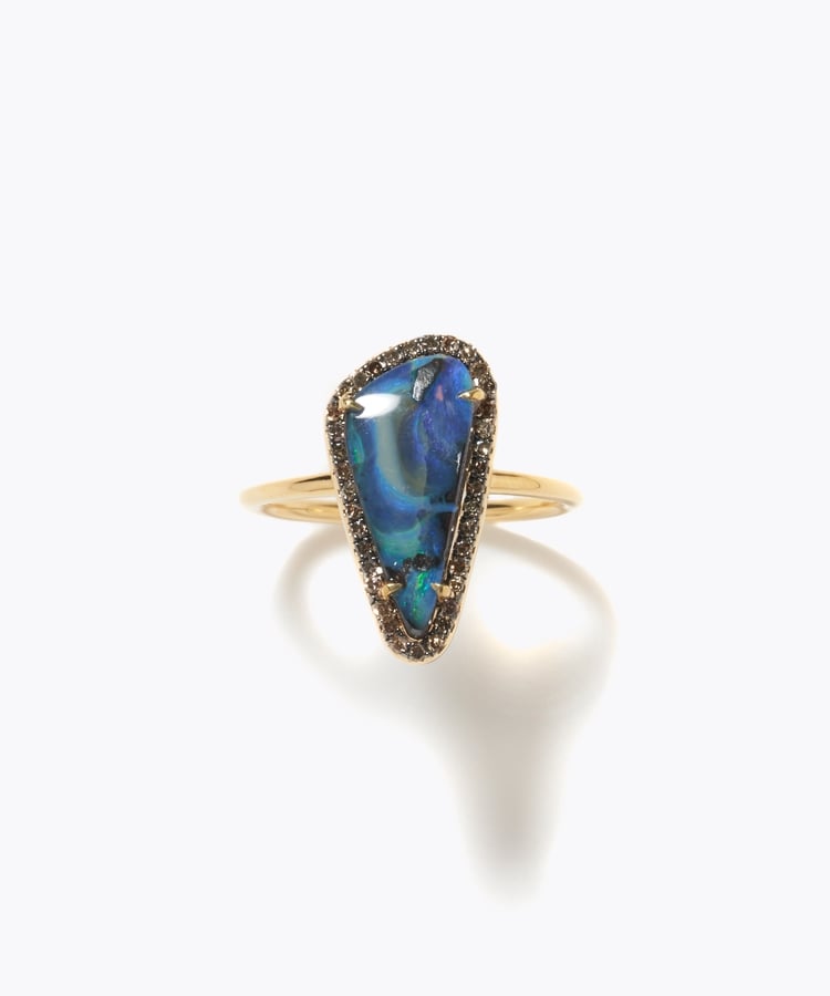 [elafonisi] One of a kind boulder opal pave diamond ring