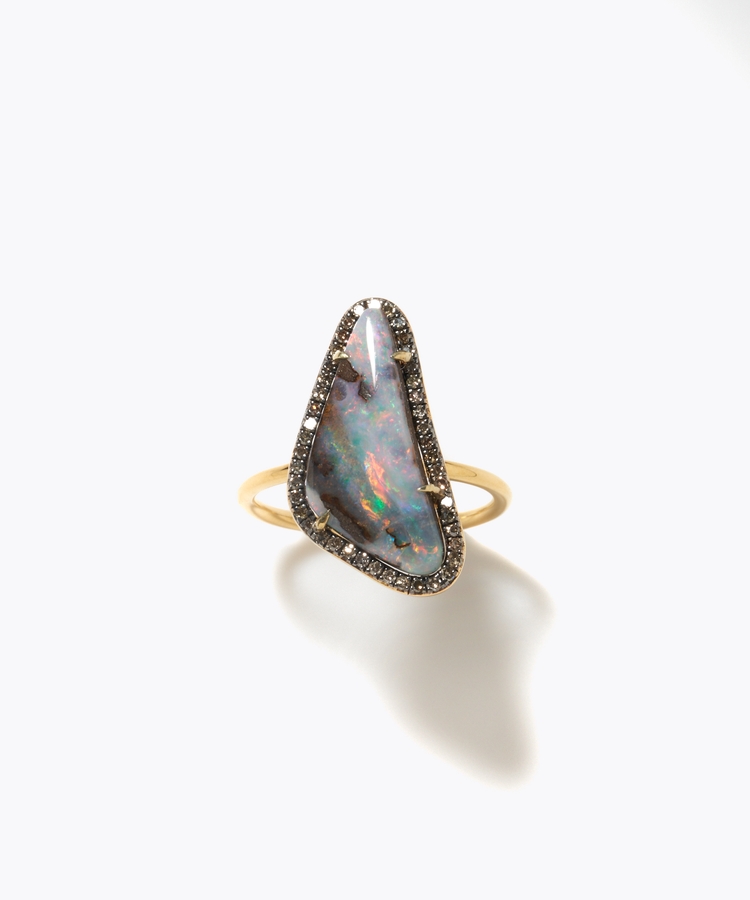 [elafonisi] One of a kind boulder opal pave diamond ring