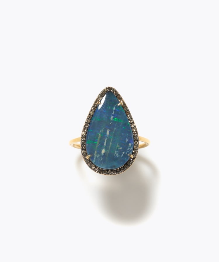 [elafonisi] One of a kind boulder opal pave diamond ring
