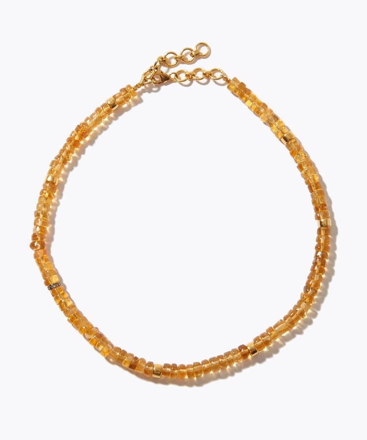 [elafonisi] citrine pave diamond tire beads choker