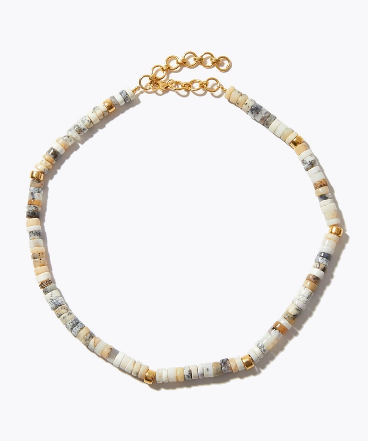 [elafonisi] dendrite opal pave diamond tire beads choker