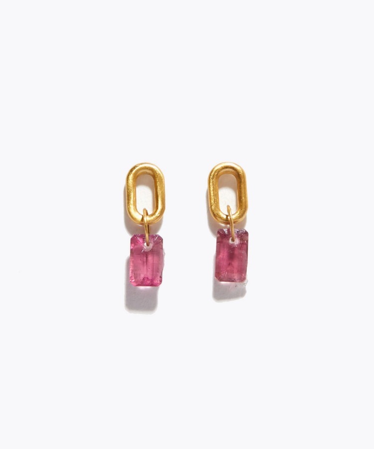 [eden] girl's day K10 pink tourmaline oval hoop pierced earring