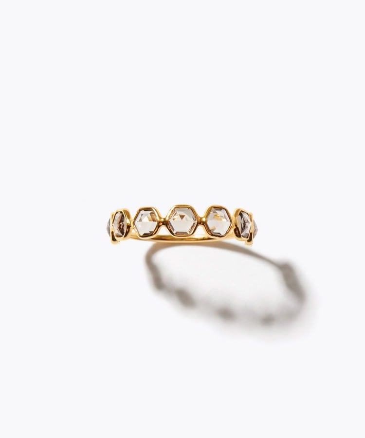 [eden] K10 hexagon smoky quartz ring