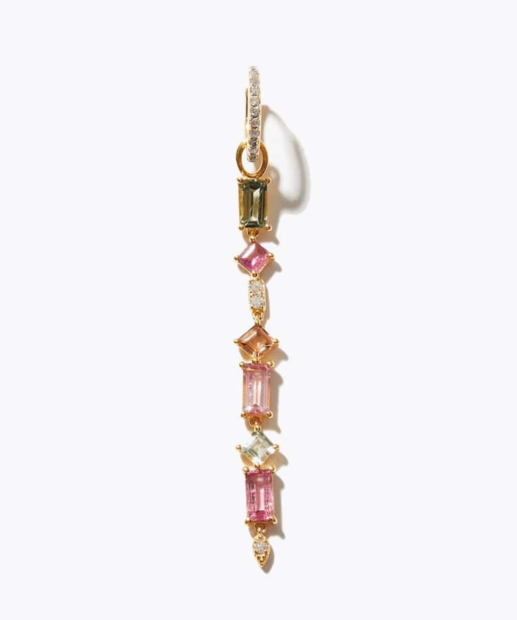 [elafonisi] 【2023 Winter Limited】One of a kind multi tourmaline pave hoop single pierced earring