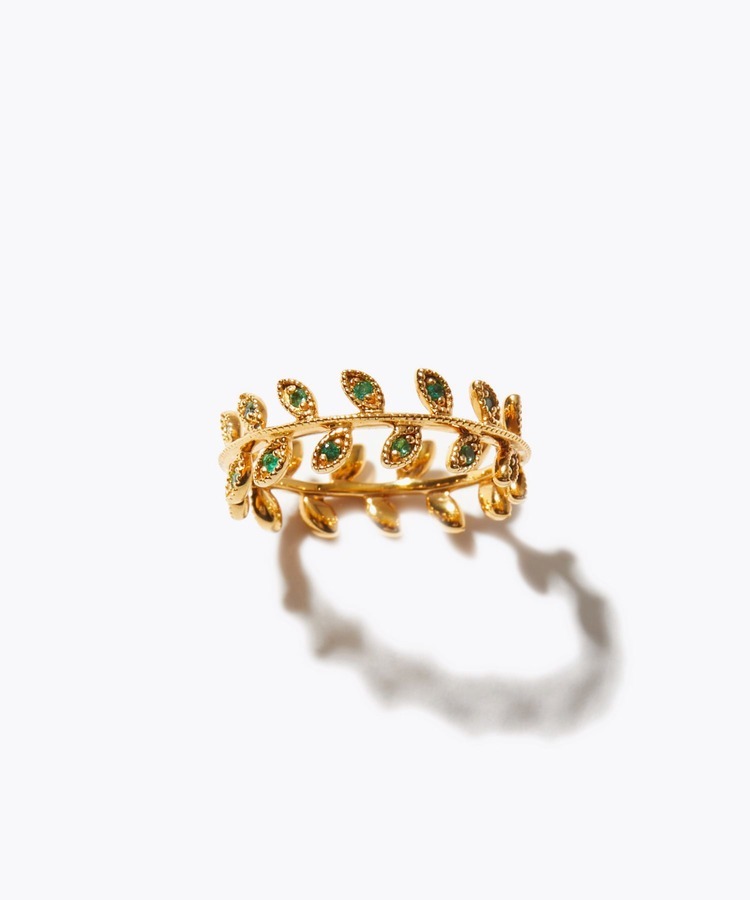 [citronnier] 【2023 Winter Limited】leaf pave emerald ring