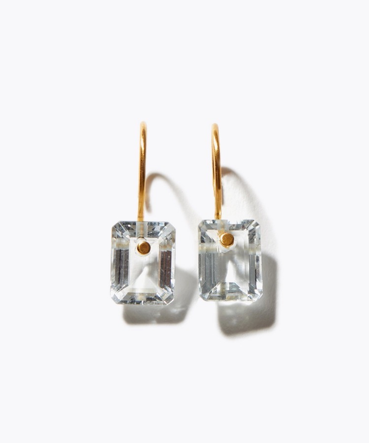 [elafonisi] K10 rectangle aquamarine pierced earring