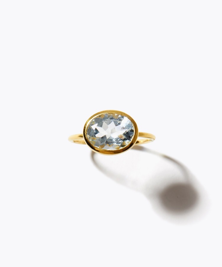 [eden] K10 oval aquamarine ring