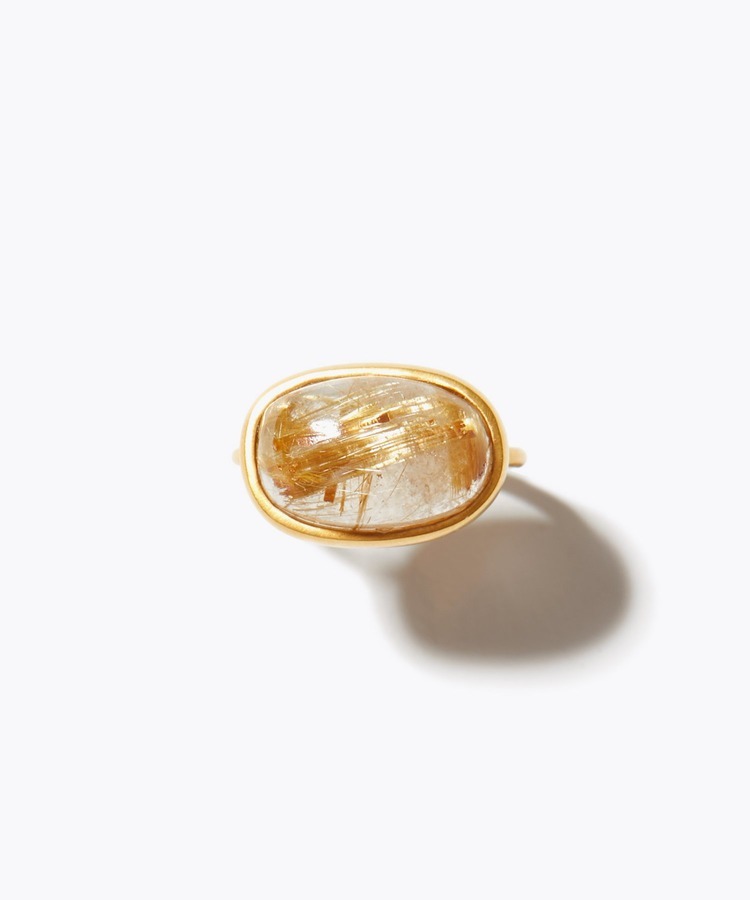 [eden] cabochon gold rutilated quartz ring