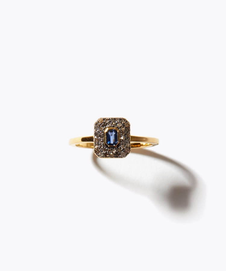 [elafonisi] rectangle blue sapphirfe pave plate ring