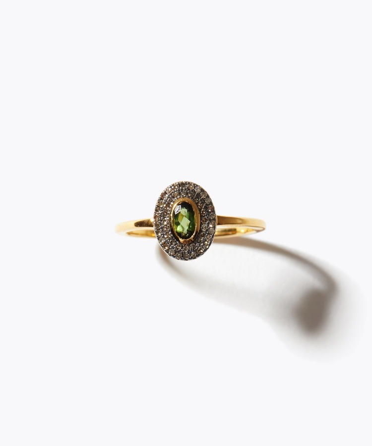 [elafonisi] rectangle green tourmaline pave plate ring
