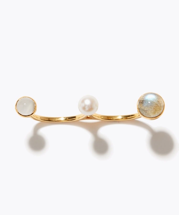 [philia] akoya pearl labradorite double finger ring